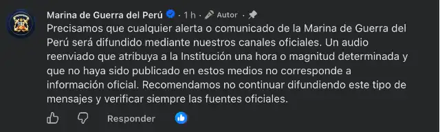 Marina de Guerra del Perú niega audio sobre supuesto terremoto en Perú