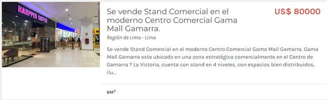  El costo de un stand puede costar entre 60 mil a 80 mil dólares. Crédito: pe.vendoo.net.    