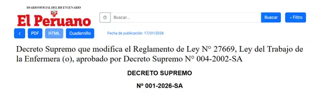 Decreto Supremo N° 001-2026-SA.