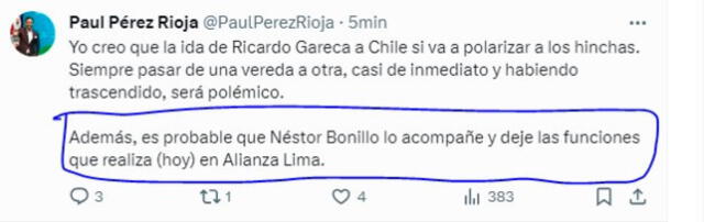 Tweet del periodista deportivo Paul Pérez.