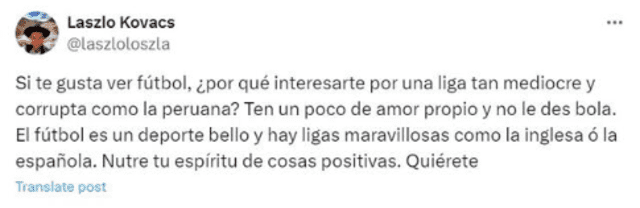 Laszlo Kovacs despotrica contra el fútbol peruano.    