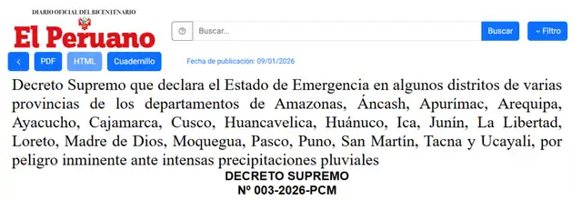 Decreto Supremo N.º 003-2026-PCM. Decreto Supremo N.º 003-2026-PCM.