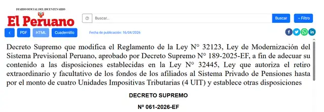Decreto Supremo N° 061-2026-EF.