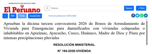 Resolución Ministerial N° 194-2026-VIVIENDA.