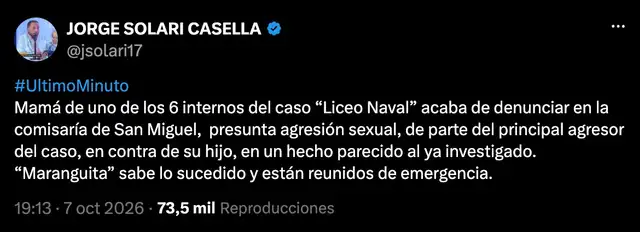 Caso Liceo Naval: madre de implicado denuncia nueva presunta agresión sexual dentro de Maranguita por parte del principal sospechoso