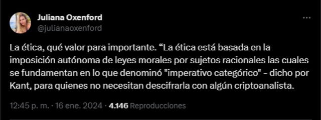 Juliana Oxenford ocupó X para enviar dura indirecta a Mávila Huertas. 