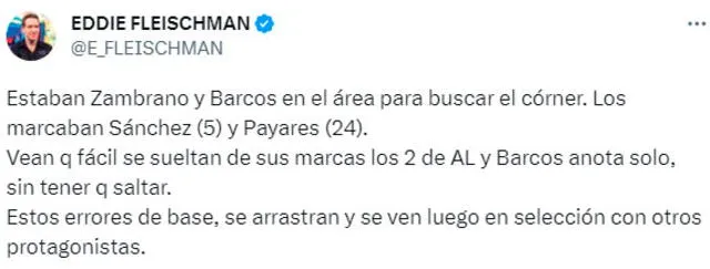 El periodista deportivo Eddie Fleischman se refirió al gol de Alianza Lima.