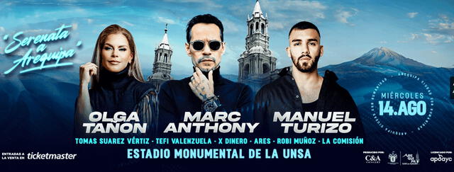  Marc Anthony, Olga Tañón y Manuel Turizo en Arequipa 2024.