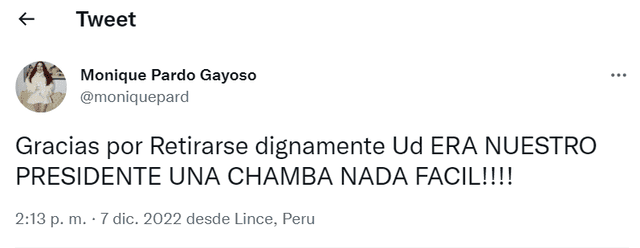 Monique Pardo En Twitter Muestra Su Aprobación A Pedro Castillo Tras