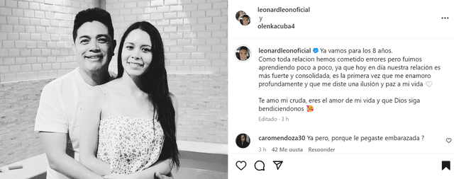 Leonard León dedica tierno mensaje a Olenka Cuba.