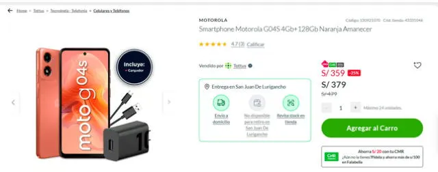 Falabella ofrece este Motorola a un precio muy bajo