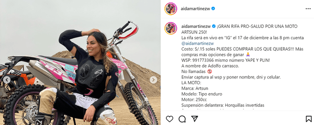 Aída Martínez rifará una de sus motos. 