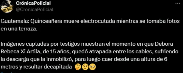 Quinceañera muere decapitada y electrocutada durante sesión de fotos, Guatemala 