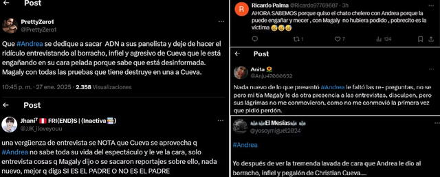 Andrea Llosa es cuestionada por su entrevista a Christian Cueva / Fuente: X Andrea Llosa es cuestionada por su entrevista a Christian Cueva / Fuente: X
