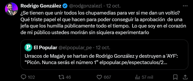 Rodrigo González llama 'chupamedias' a urracos de Magaly Medina.  