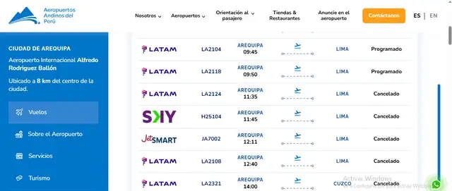 Vuelos cancelados en el Aeropuerto de Arequipa.