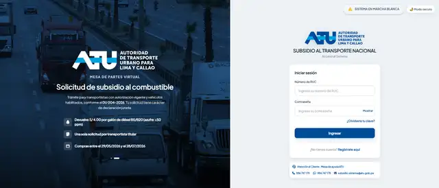 ATU ya permite solicitar el subsidio de combustible a través de su plataforma oficial.