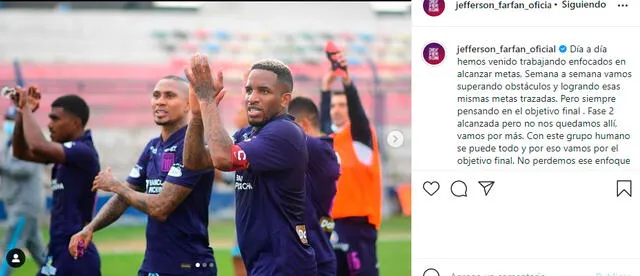 El mensaje de Jefferson Farfán tras ganar la Fase 2 con Alianza Lima. | FUENTE: Instagram.   