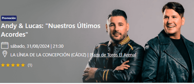 <em>Andy y Lucas van a España su gira "Nuestros Últimos Acordes". Captura: Entradas.com</em>   