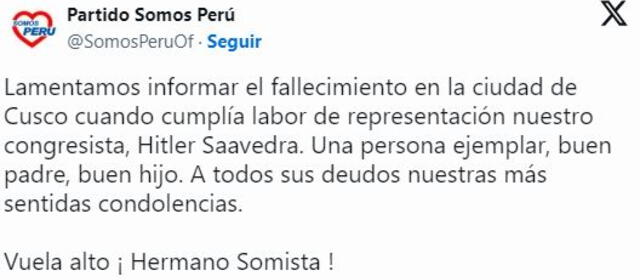 Somos Perú se informa sobre la muerte de Hitler Saavedra.