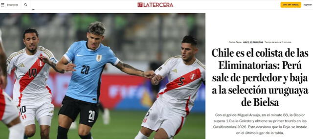 Prensa chilena sobre el triunfo de Perú sobre Uruguay