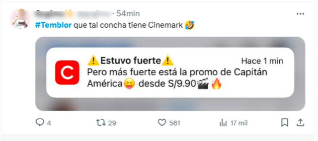 Cinemark aprovechó en publicitar una de sus películas en cartelera.