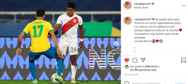 Raziel García fue una de la revelaciones de Perú en la Copa América 2021. | FUENTE: Instagram.   