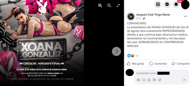 Discoteca de Tingo María anuncia reprogramación tras ausencia de Xoana González.  