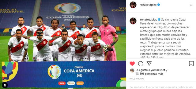 Renato Tapia contento por la medalla de cobre en la Copa América 2021. | FUENTE: Instagram.   