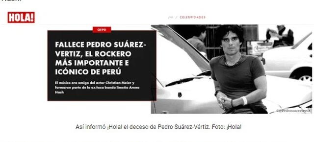 De esta manera informó 'Hola!' sobre la partida de Pedro Suárez Vértiz.