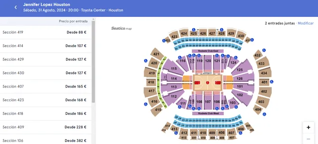 <em>Jennifer López está por agotar las entradas a su concierto en Houston. Captura: hellotickets</em>   