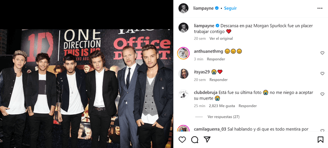 <em> Liam Payne se despidió de su director Morgan Spurlock. Captura: Instagram</em>   