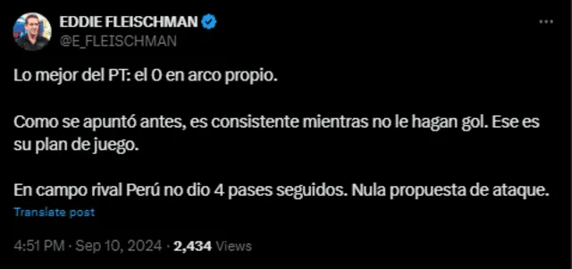 Eddie Fleischman arremete contra la Selección Peruana y Jorge Fossati