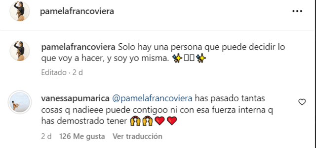 El último mensaje que Pamela Franco recibió de Vanessa Pumarica.