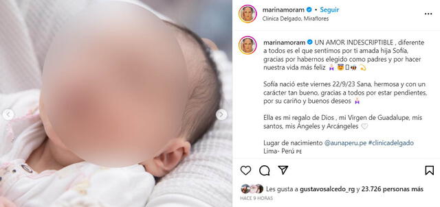 Marina Mora presenta a su bebé.
