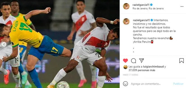 Mensaje de Raziel García en el Perú vs. Brasil. | FUENTE: Instagram.   