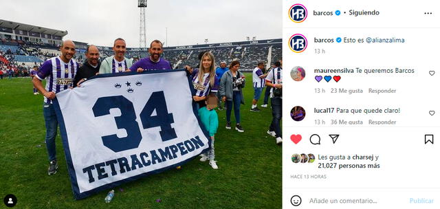 La publicación de Hernán Barcos sobre el título del año 1934. / FUENTE: Instagram.   