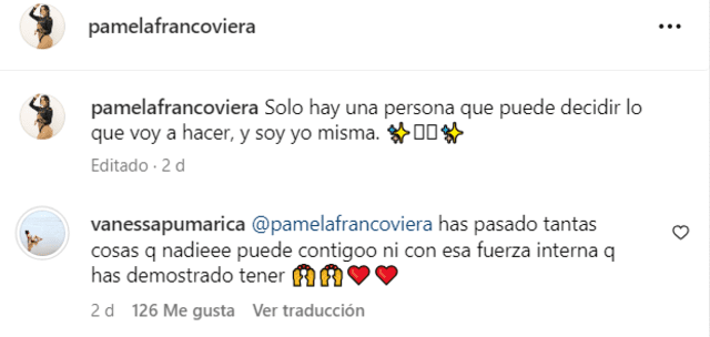 El último mensaje que Pamela Franco recibió de Vanessa Pumarica.