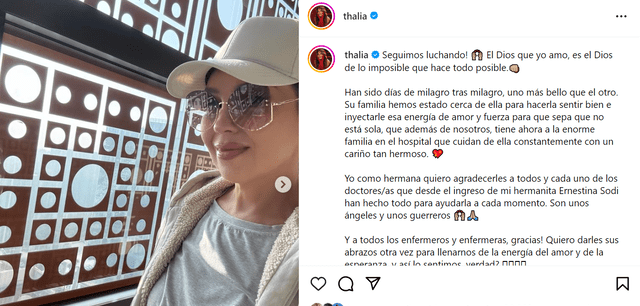 Thalia habla de la salud de su hermana Ernestina Sodi.  