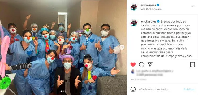 Erick Osores agradeció a todas las personas que lo cuidaron. | FUENTE: Instagram. 