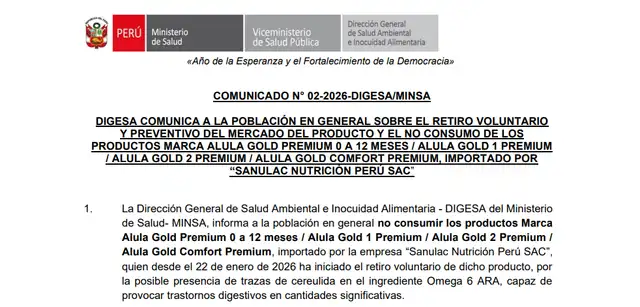 Indecopi ordena retirar estas fórmulas infantiles por riesgo a la salud infantil.