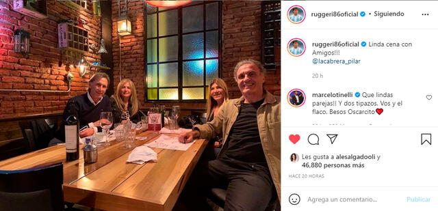 Óscar Ruggeri y Ricardo Gareca cenaron junto a Nacy y Gladys, sus esposas. | FUENTE: Instagram.   