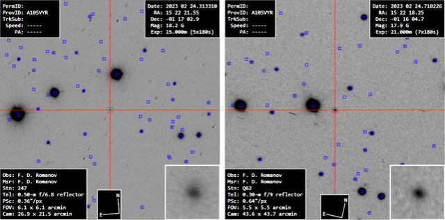  Imágenes del cometa C/2023 A3 (Tsuchinshan–ATLAS) obtenidas el 24 de febrero de 2023 en telescopios remotos. &nbsp;Autor: Филипп Романов (Filipp Romanov). Crédito: @romanov_filipp    