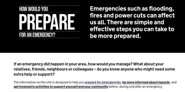 Página web que lanzó el gobierno británico para sus ciudadanos ante una emergencia. Foto: GLR   