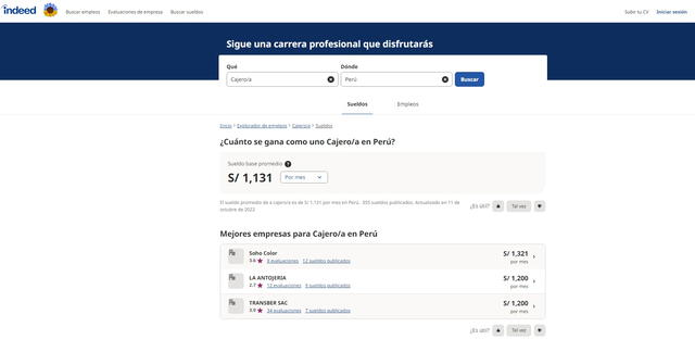  El cajero puede llegar a ganar hasta más de 1,200 soles. Crédito: Indeed. 