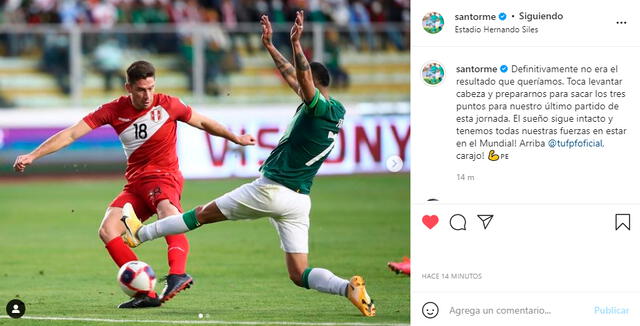 El mensaje de Santiago Ormeño que emocionó a la hinchada peruana. | FUENTE: Instagram.   