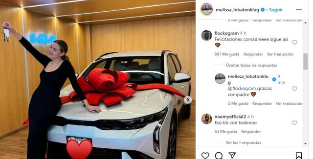 Melissa Lobatón se compró su auto y la expareja de Samahara Lobatón la felicitó.