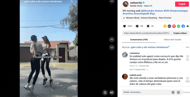 <em>Ale Venturo y Natalie Vértiz hacen caso omiso a comunicado de Rodrigo Cuba. Captura: TikTok</em>   