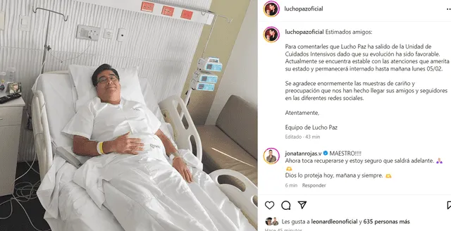 Lucho Paz salió de UCI tras infarto.  