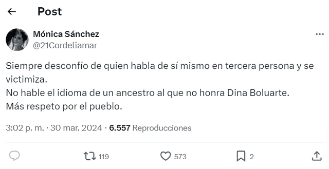 Mónica Sánchez y su opinión tras Mensaje a la Nación de Dina Boluarte.
